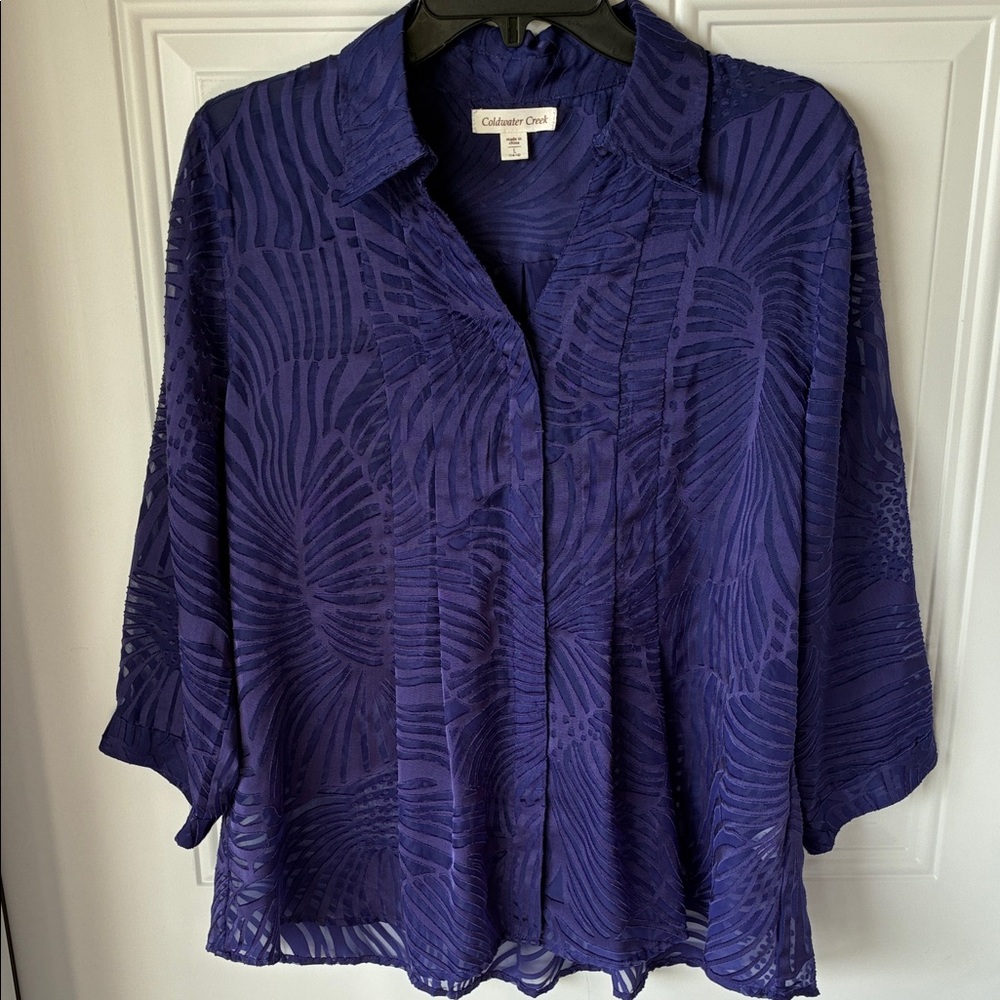 Coldwater Creek Purple Textured Button-Front Blouse
